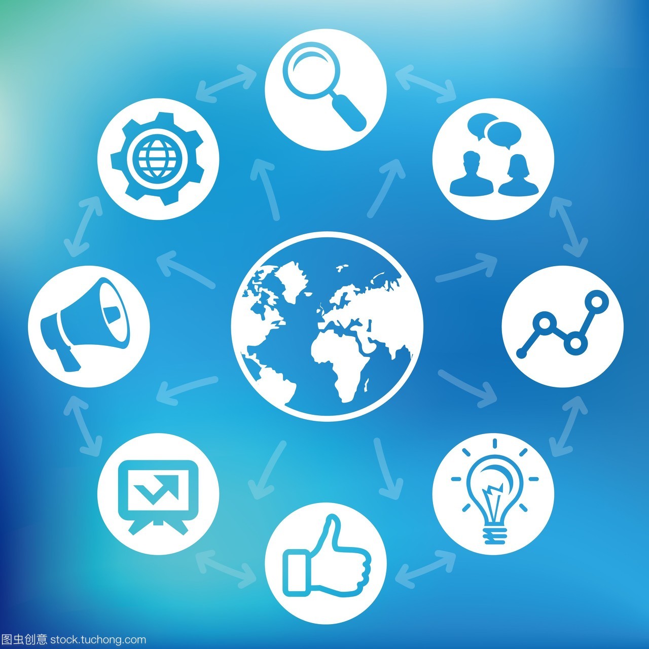 向量互联网营销概念-全球图标和社交媒体标志
